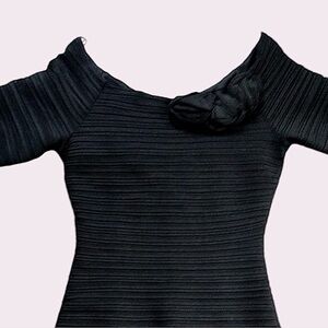 Vintage 90s Wiggle Dress Wavy Texture Black Flower Appliqué